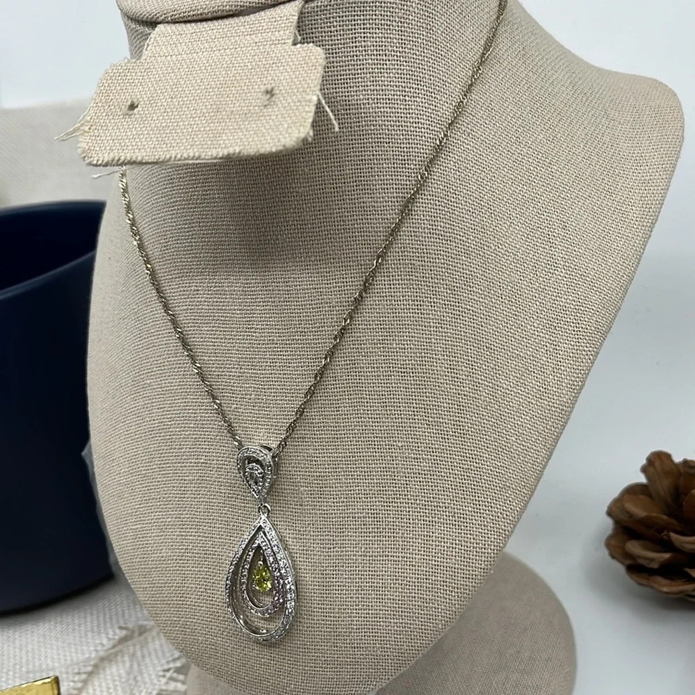 Vintage 925 Sterling Silver Teardrop Pendant Necklace with Peridot & Sapphire - Picture 4 of 13